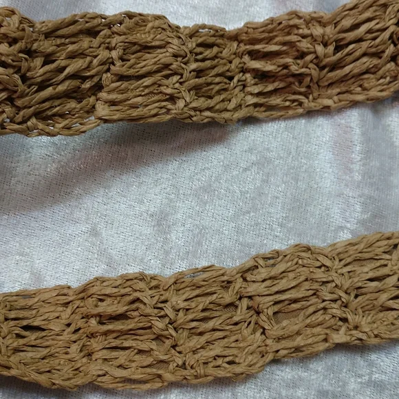 SALE Circle Handmade Crochet Shoulder Tote Bag Lined Zipper Light Brown Boho - Picture 12 of 13